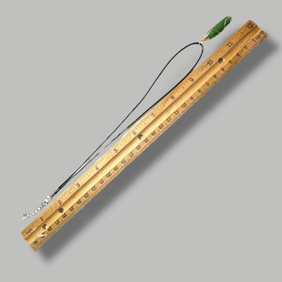 Green Aventurine Gemstone Point Necklace Golden Wire Wrap On Black Cord - Picture 8 of 8